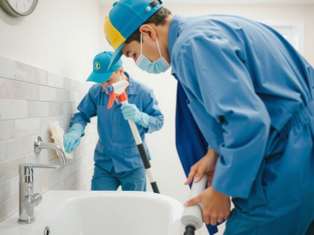 Deep cleaning service showing thorough sanitization and detailed cleaning of bathroom and kitchen areas